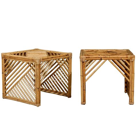 Brilliant Pair of Modern Chippendale Style End Tables in Bamboo For Sale at 1stdibs