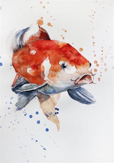 Original Watercolor Painting Koi Fish Gold Fish Sea For Children Room Art Goldfish Girt For Her ...