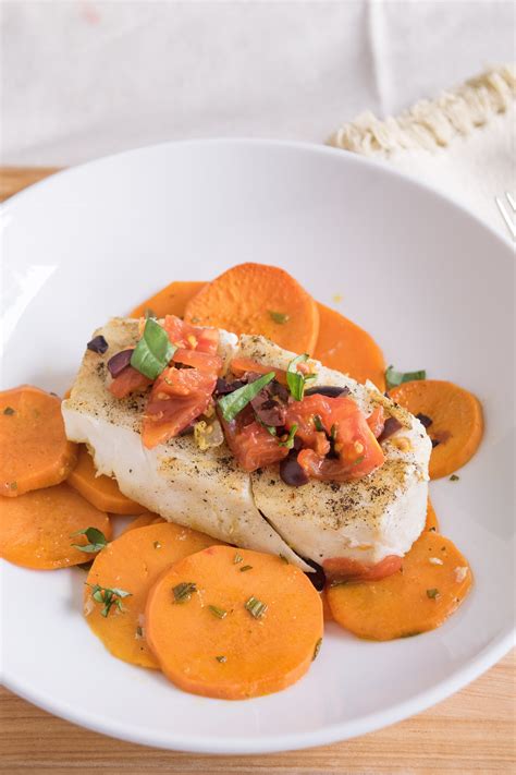 Baked halibut with sweet potato - Culinary Ginger | Healthy baked fish recipes, Fish recipes ...