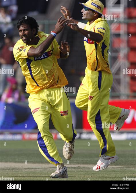 Chennai Super Kings player Lakshmipathy Balaji celebrates after taking the wicket of Delhi ...