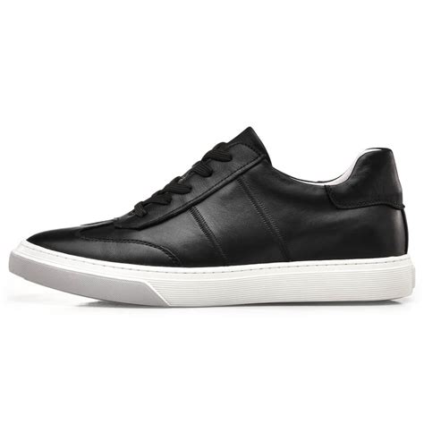 Casual Tall Men Shoes Black Leather Height Increasing Sneakers - Locaka