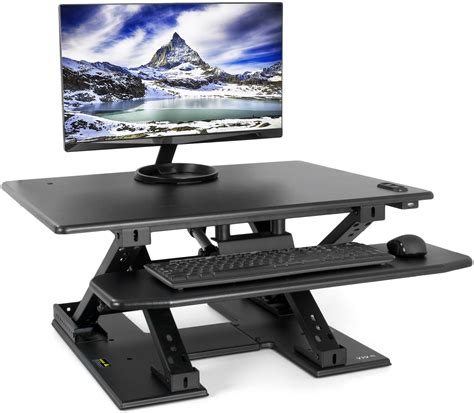 VIVO Black Electric Height Adjustable Two Tier Standing Tabletop Desk - Sit Stand Keyboard ...