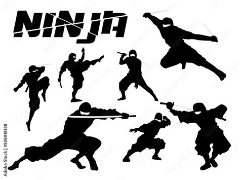 FotoMural Ninja Silhouette Set. Set of Ninja silhouette vector ...