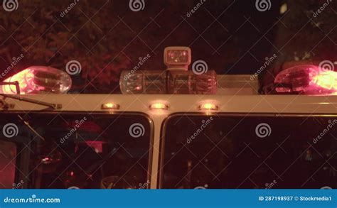 Fire Department Service Truck with Flashing Siren Lights at Night Stock ...