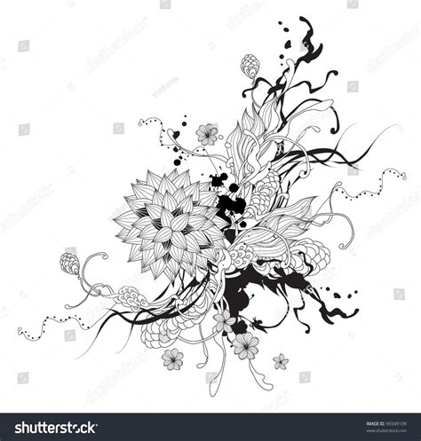 Vector Abstract Graphic With Flowers Black And White - 99349109 : Shutterstock