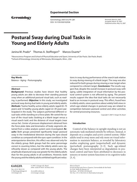 (PDF) Postural Sway during Dual Tasks in Young and Elderly Adults