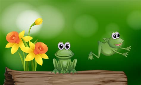 Two green frogs on the log 353753 Vector Art at Vecteezy