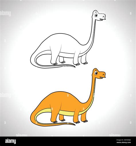 Cute dinosaur cartoon with line art, dinosaur for coloring book with color less drawing icon ...