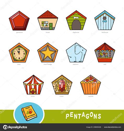 Colorful Set Pentagon Shape Objects Visual Dictionary Children Geometric Shapes Stock Vector by ...