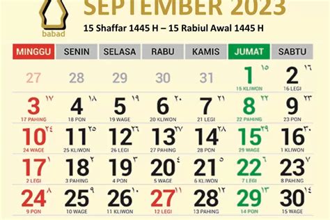 Kalender Jawa September 2023 Lengkap dengan Weton dan Hari Libur Nasional - Babad Id