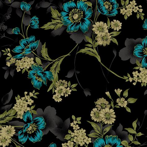 3416-002 Midnight Garden - Large Floral - Teal Fabric | RJR Fabrics