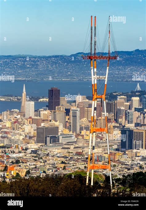 Aerial view, Sutro Tower, telecommunications tower on Mount Sutro ...