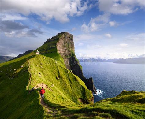 Kallur Lighthouse Hiking Trail, Kalsoy Island, Faroe Islands Stock Image - Image of kalsoy ...