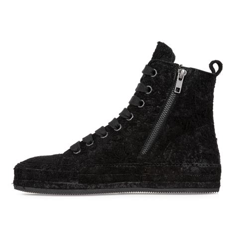 BLACK W SUEDE LEATHER HIGH TOP SNEAKERS|wolfensson