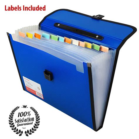 TRANBO Plastic File Folder with 13 Pockets, Handle, Index Tab, A4 Size ...