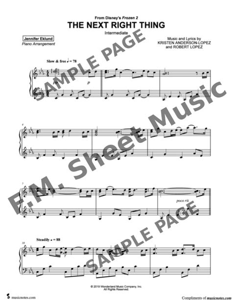 The Next Right Thing (Frozen 2) (Intermediate Piano) By Kristen Bell - F.M. Sheet Music - Pop ...