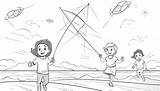 Premium AI Image  Coloring Page For kids People flying kites In The sketch template