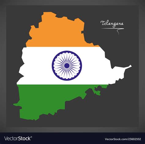 Telangana map with indian national flag Royalty Free Vector