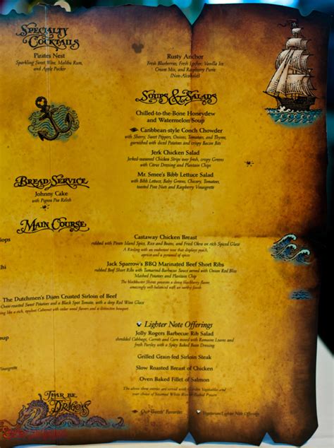 Pirates IN the Caribbean Dinner Menu • The Disney Cruise Line Blog