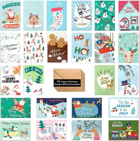 24 Cute Christmas Cards Assorted - Joyful Christmas Greeting Cards in 24 Unique Designs -Happy ...