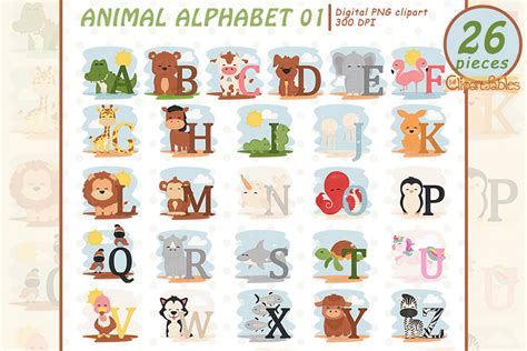 Animal Alphabet Clipart, English ABC Graphic by clipartfables · Creative Fabrica