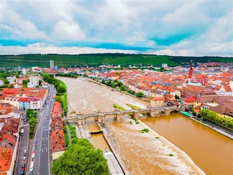 Premium Photo | Old main river bridge and wurzburg old town aerial ...