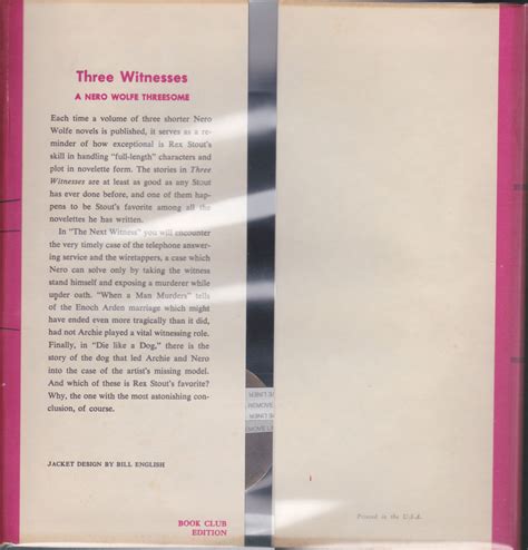 Three Witnesses | Rex Stout | Book Club Edition