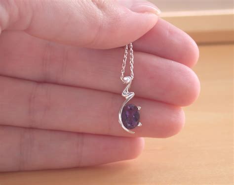 925 Amethyst Pendant & 18" Sterling Silver Chain/Oval Amethyst Necklace ...