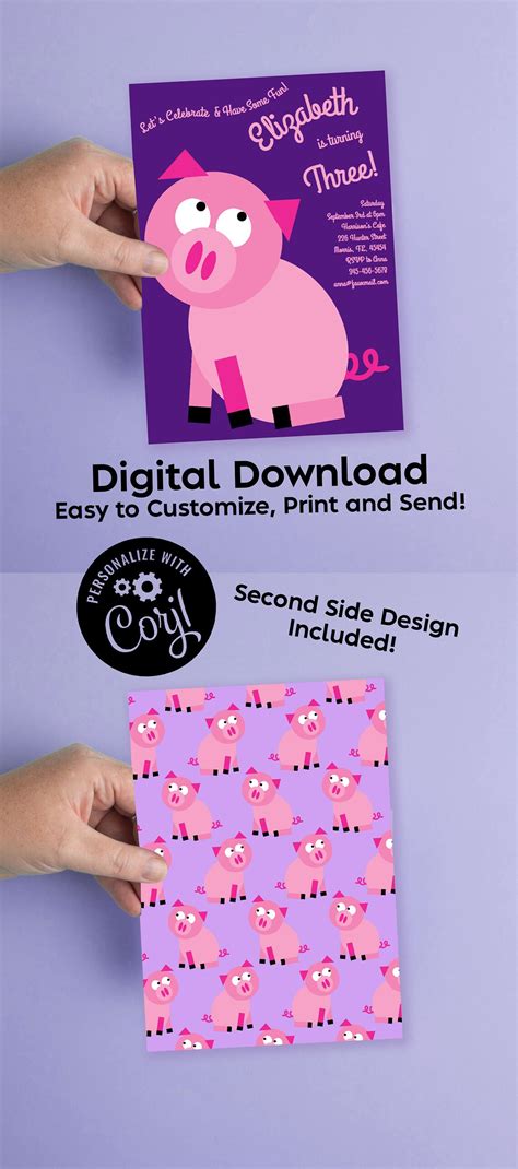 Pink Pig Birthday Party Invitation Editable Digital Download - Etsy