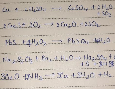 Q2. Balance the following reactions:1.Cu + H2SO4 → CuSO4 + H2O + SO2 2.Cu2S + O2 = Cu2O + SO2 3 ...