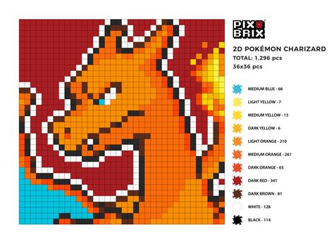 Pokémon Charizard 2D Pix Brix Pixel Art | Pixel art pokemon, Pixel art pattern, Pixel art grid