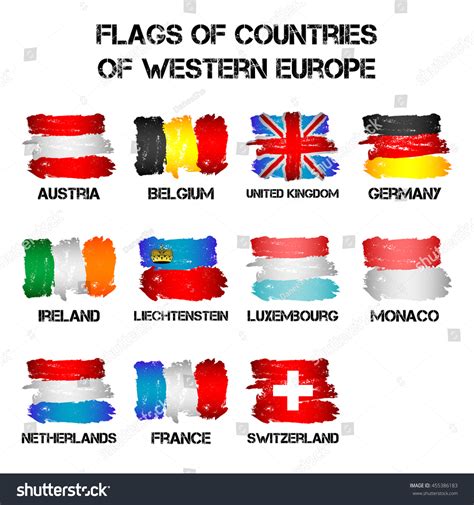 Set Flags Western Europe Countries Brush Stock Vector (Royalty Free) 455386183