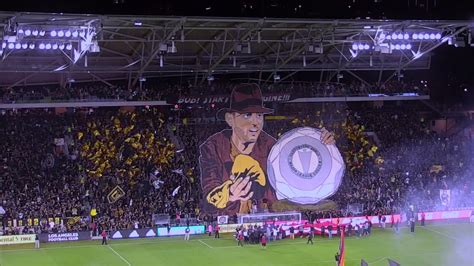 LAFC supporters in playoff form with great Carlos Vela-Indiana Jones tifo | MLSSoccer.com