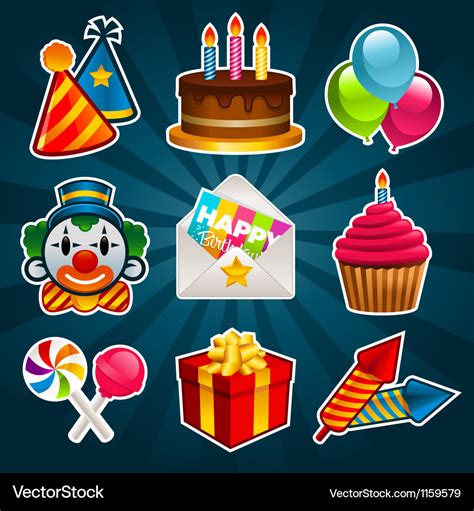 Happy birthday party icons Royalty Free Vector Image