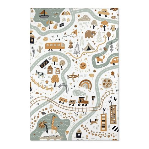 Road Map Nursery Rug Kids Bedroom Play Mat Scandinavian Art Rug Children's Room Area Floor Mat ...