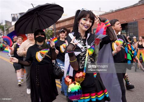 Participants are seen at the 2023 LA Pride Parade on June 11, 2023 in ...