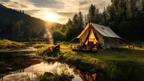 Premium AI Image | Generative AI Camping outdoor concept near the lake ...