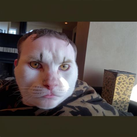 Premium AI Image | A man with a cat face that has a black and white face.