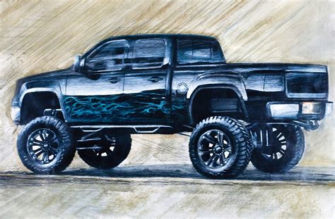 sketch of black lifted Chevrolet Silverado truck | Drawing ideas ...