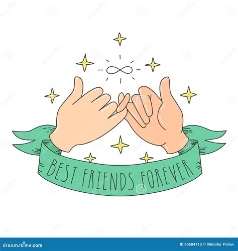 Best Friends Forever Cartoon Style Little Fingers With Infinity Sign, Ribbon And Stars. Stock ...