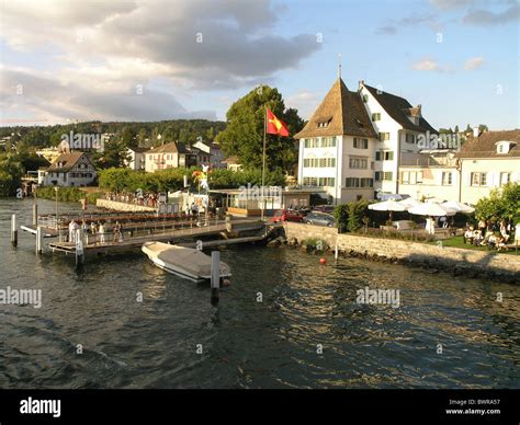 Switzerland Europe Kusnacht Lake Zurich Canton Zurich village lakeside lakeshore Hotel Sonne ...