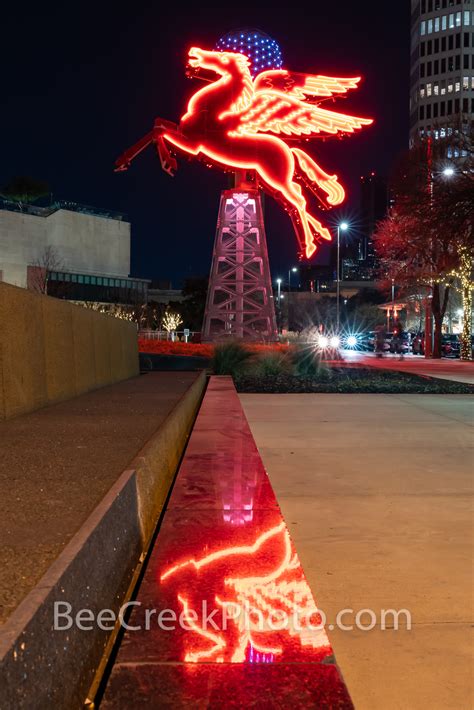 Dallas Red Pegasus Night Reflection Vertical