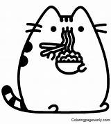 Pusheen eating Noodle Coloring Page  Free Printable Pages sketch template
