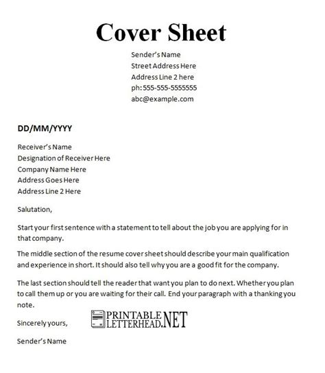 Get Your First Job With The 10 Best Cover Sheet Template - Printable ...