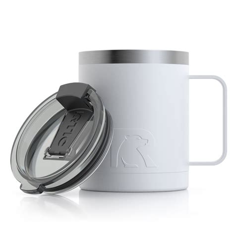 RTIC Coffee Mug with Handle, 12oz, White, Portable Travel Thermal Camping Cup, Vacuum-Insulated ...
