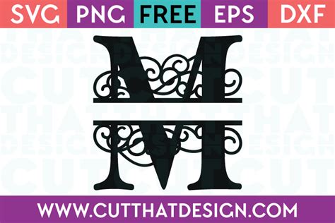 Free SVG Flourish Swirl Split Monogram Letter M Cut That Design