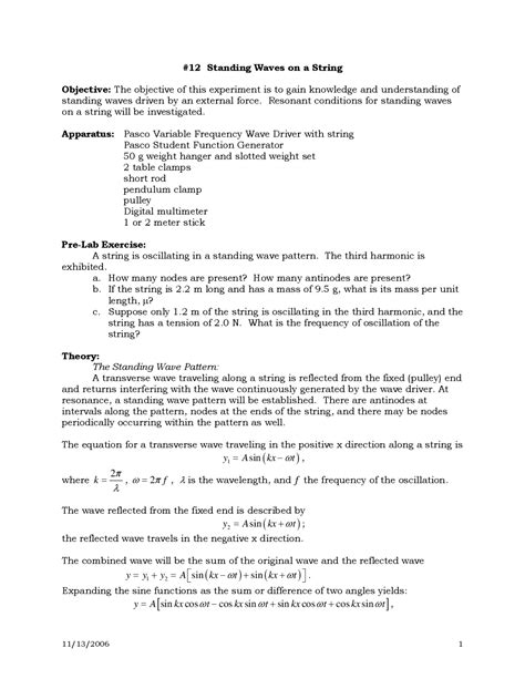 Standing Waves on a String - Experiment 12 | PHYS 250 | Lab Reports ...