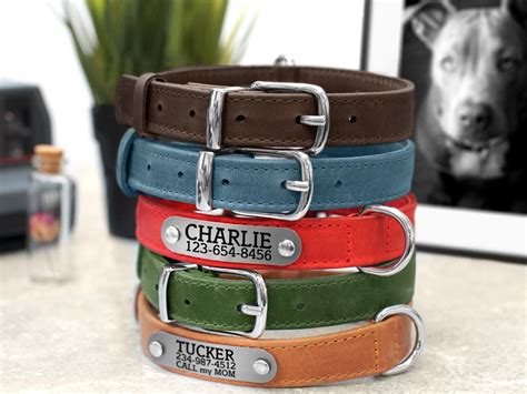 Personalized Leather Dog Collars for Dogs With Custom Laser Engraved Nameplate, Leather Dog ...