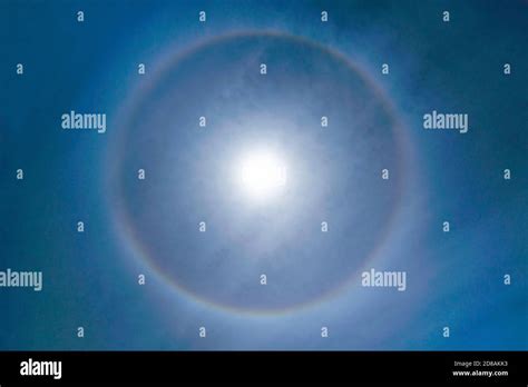 Fantastic Beautiful Sun Halo Phenomenon in the sky. Rainbow Ring around Sun in Summer Stock ...