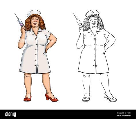 Funny nurse for coloring. Doctor helper with the syringe. Digital ...